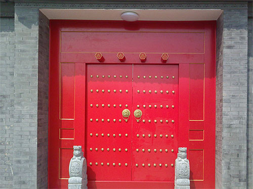 西昌中国传统四合院系列朱红色中式木制大门木作
